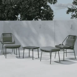 Nohr Loungesets|Loungeset Shiquita Met 2 stoelen, voetenbankje en tafel, kleur Bruin