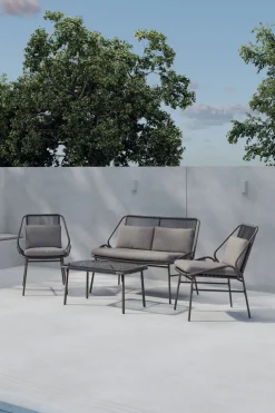 Nohr Loungesets|Loungeset Shiquita Met bank, 2 stoelen en tafel, kleur Bruin