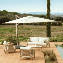 Kave Home Loungesets|Loungeset Sirte Met 3-zitsbank, 2 fauteuils en tafel, kleur Ecru/Houtlook