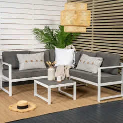 Nohr Loungesets|Loungeset Terah Met hoekbank en tafel Grijs/Wit