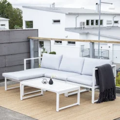 Nohr Loungesets|Loungeset Terah Met loungebank en tafel Grijs/Wit