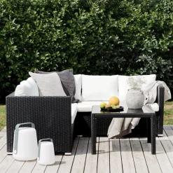 Nohr Loungesets|Loungeset Timoth Wicker, Met hoekbank en tafel