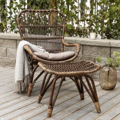 Nohr Loungestoelen|Loungestoel Bronwen Met voetenbank, Rattan, kleur Bruin