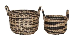 MUST Living Potten & Manden|Mand Basket Waterhyacint, Set van 2 stuks Zwart, Naturel