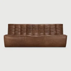 Ethnicraft Rechte Bank|Modulaire Bank N701 3-zits, Leder, kleur Chestnut