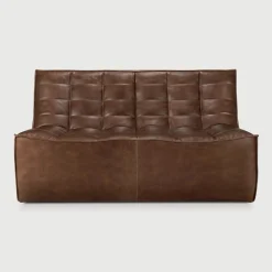 Ethnicraft Rechte Bank|Modulaire Bank N701 2-zits, Leder, kleur Chestnut