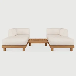 Ethnicraft Loungesets|Modulaire Loungebank Monocle Lounge links en rechts met salontafel, Teakhout
