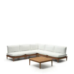 Kave Home Loungesets|Modulaire Loungeset Portitxol Teakhout, Met 1 hoekfauteuil, 4 fauteuils en salontafel Wit