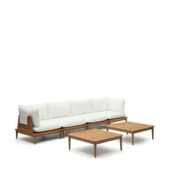 Kave Home Loungesets|Modulaire Loungeset Portitxol Teakhout, Met 2 hoekfauteuils, 2 fauteuils en 2 salontafels Wit