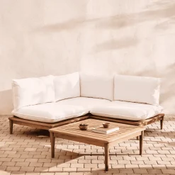 Kave Home Loungesets|Modulaire Loungeset Portitxol Teakhout, Met 1 hoekfauteuil, 2 fauteuils en salontafel Wit