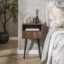 LifestyleFurn Nachtkastjes|Nachtkastjes|Nachtkastje Alania Met 1 lade en open vak, Acaciahout Massief acacia bruin