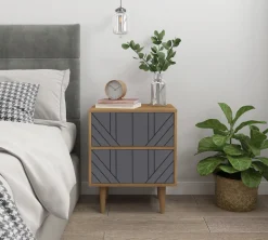 Artistiq Living Nachtkastjes|Nachtkastjes|Nachtkastje Beckham 2 lades, kleur Grijs / Naturel