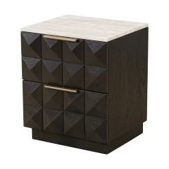 Richmond Interiors Nachtkastjes|Nachtkastjes|Nachtkastje Claremont Eiken en travertin, 62 x 53cm Bruin