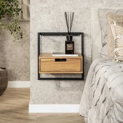 LifestyleFurn Nachtkastjes|Nachtkastjes|Nachtkastje Cruz Acaciahout en metaal, Met 1 lade