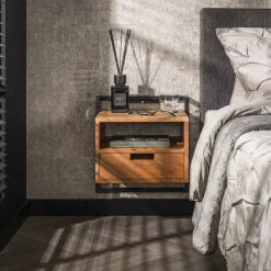 LifestyleFurn Nachtkastjes|Nachtkastjes|Nachtkastje Cruz Acaciahout en metaal, Met 1 lade