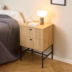 Bendt Nachtkastjes|Nachtkastjes|Nachtkastje Davon Eikenlook, Met 2 laden Naturel