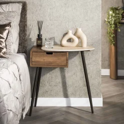 LifestyleFurn Nachtkastjes|Nachtkastjes|Nachtkastje Jaems Travertin- en eikenlook Keramiek travertine