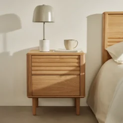 Kave Home Nachtkastjes|Nachtkastjes|Nachtkastje Lenon Eikenhout, Met 2 laden Naturel