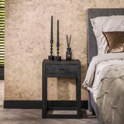 LifestyleFurn Nachtkastjes|Nachtkastjes|Nachtkastje Linea Acaciahout, Met 1 lade Massief acacia zwart