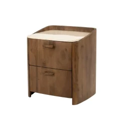 Eleonora Nachtkastjes|Nachtkastjes|Nachtkastje Mabel Marmer en mangohout, Met 2 lades Bruin