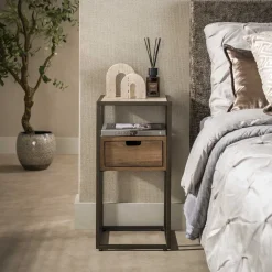 LifestyleFurn Nachtkastjes|Nachtkastjes|Nachtkastje Nikka Eikenlook en travertinlook, Met 1 lade