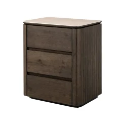 Richmond Interiors Nachtkastjes|Nachtkastjes|Nachtkastje Ritz Travertinlook en eiken, Met 3 lades Bruin