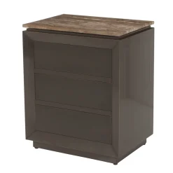 Richmond Interiors Nachtkastjes|Nachtkastjes|Nachtkastje Russo Travertin en brass, Met 3 lades Bruin