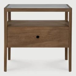 Ethnicraft Nachtkastjes|Nachtkastjes|Nachtkastje Spindle Hout en glas, Met 1 lade