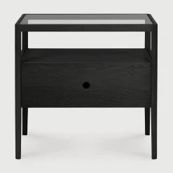 Ethnicraft Nachtkastjes|Nachtkastjes|Nachtkastje Spindle Hout en glas, Met 1 lade