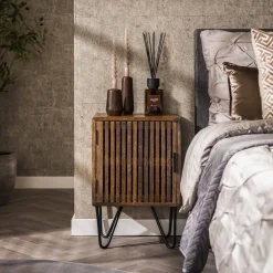 LifestyleFurn Nachtkastjes|Nachtkastjes|Nachtkastje Twiggy Mangohout, Set van 2 stuks Massief mango zandkleur