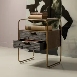 WOOOD Ladekasten|Nachtkastjes|Nachtkastje/Ladekast Polite Met 2 lades, kleur Antique Brass