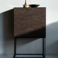 Ethnicraft Opbergkasten|Opbergkast Grooves Gevernist Teakhout, 162 x 102cm Off Black