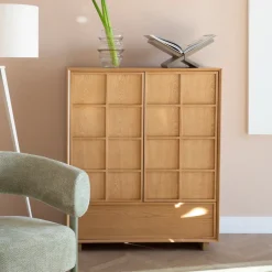 Zuiver Opbergkasten|Opbergkast Raster Essenhout, 120 x 100cm