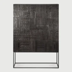 Ethnicraft Opbergkasten|Opbergkast Tabwa Gevernist Teakhout, 180 x 126cm Off Black