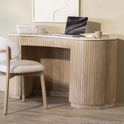 Eleonora Sidetables|Bureaus|Organisch Bureau Kira Mangohout en marmer, 129 x 60cm Wit