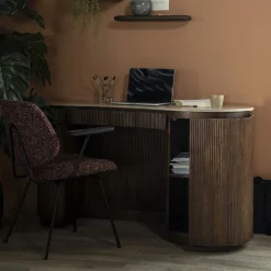 Eleonora Bureaus|Organisch Bureau Mari Mangohout en Travertin, 129 x 60cm Bruin