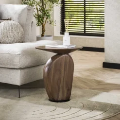 LifestyleFurn Ronde Bijzettafel|Organische Bijzettafel Linsie Acaciahout, 45 x 36cm Massief acacia glaze brown