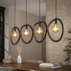 LifestyleFurn Hanglampen|Organische Hanglamp Joelle 4-lamps, Artic Black finish Artic zwart