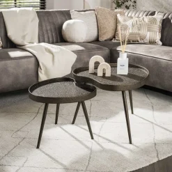 LifestyleFurn Salontafel Set|Organische Salontafel|Organische Salontafel Ananda Brons Liquid, Set van 2 stuks