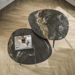 LifestyleFurn Salontafel Set|Organische Salontafel|Organische Salontafel Antar Keramiek, Set van 2 stuks Ceramic fossil black