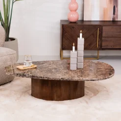 Eleonora Organische Salontafel|Organische Salontafel Bradley Marmer en mangohout, 120 x 75cm Bruin