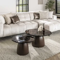 LifestyleFurn Salontafel Set|Glazen Salontafel|Organische Salontafel Cassidi Glas, Set van 2 stuks