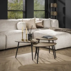 LifestyleFurn Salontafel Set|Organische Salontafel|Organische Salontafel Corky Metallic, Set van 3 stuks Brons antiek
