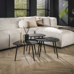 LifestyleFurn Salontafel Set|Organische Salontafel|Organische Salontafel Daphane Metaal, Set van 3 stuks, kleur Grijs
