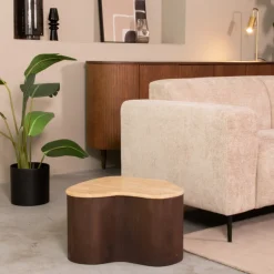 LABEL51 Organische Salontafel|Organische Salontafel Davi Travertin en hout, 50 x 35cm Espresso