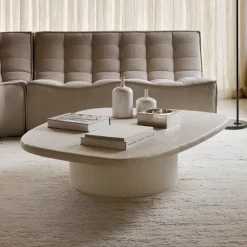 Ethnicraft Organische Salontafel|Organische Salontafel Elements Microcement, 134 x 96cm, kleur Off White