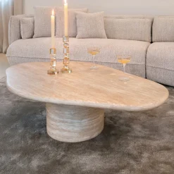 Richmond Interiors Travertin Salontafel|Organische Salontafel|Organische Salontafel Fictus Travertin look, 130 x 80cm Beige