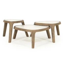 Eleonora Salontafel Set|Organische Salontafel|Organische Salontafel Fred Set van 3 stuks, Marmer en mangohout