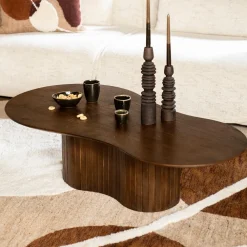 Eleonora Organische Salontafel|Organische Salontafel Jordy Mangohout, 130 x 70cm Bruin