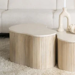 Eleonora Organische Salontafel|Organische Salontafel Kira Mangohout en marmer (per stuk) Wit